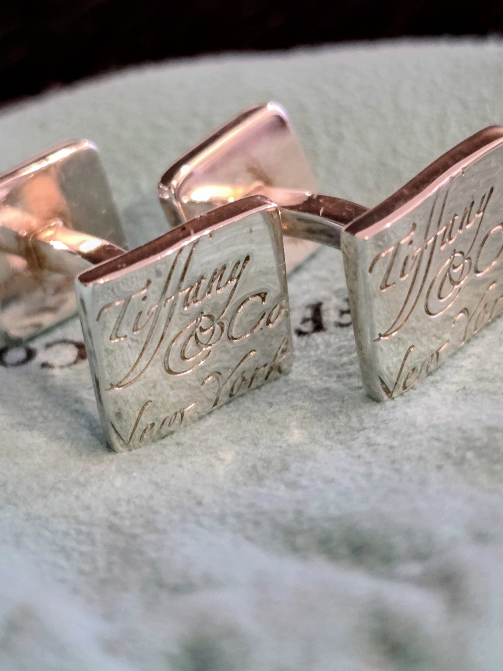Tiffany & Co. Script-Engraved Square Silver Cufflinks